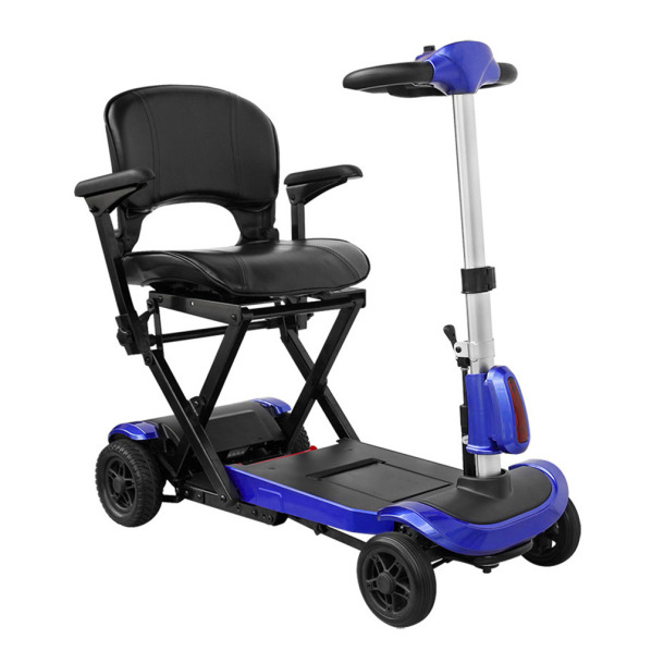 Power Mobility Scooters starting at $899.99 Our battery powered mobility scooter have a seat over two rear wheels, a flat area for the feet, and handlebars in front to turn one or two steerable wheels.